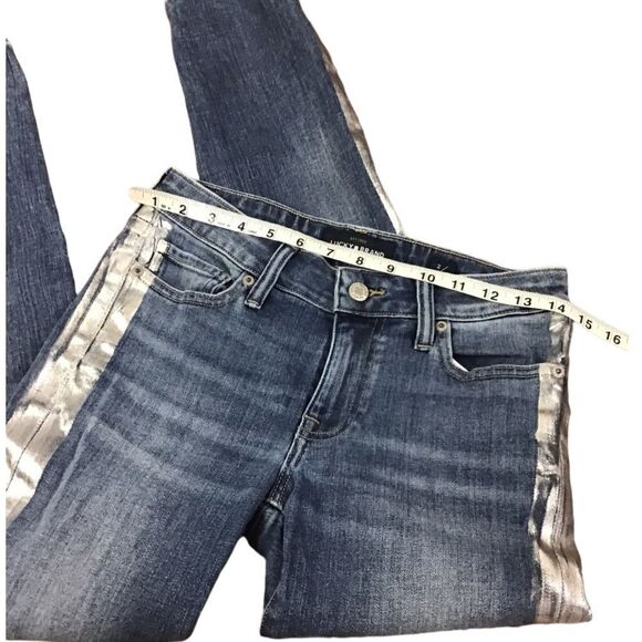 LUCKY BRAND LOLITA Metallic SILVER STRIPE SKINNY JEANS Size 26 - Picture 3 of 10